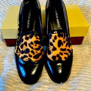Leopard and patent leather wing tip slip on shoes size 10 New in box